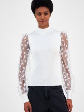 Madden Girl Juniors' Ribbed Butterfly-Sleeve Sweater - Bright White  SIZE S NWT